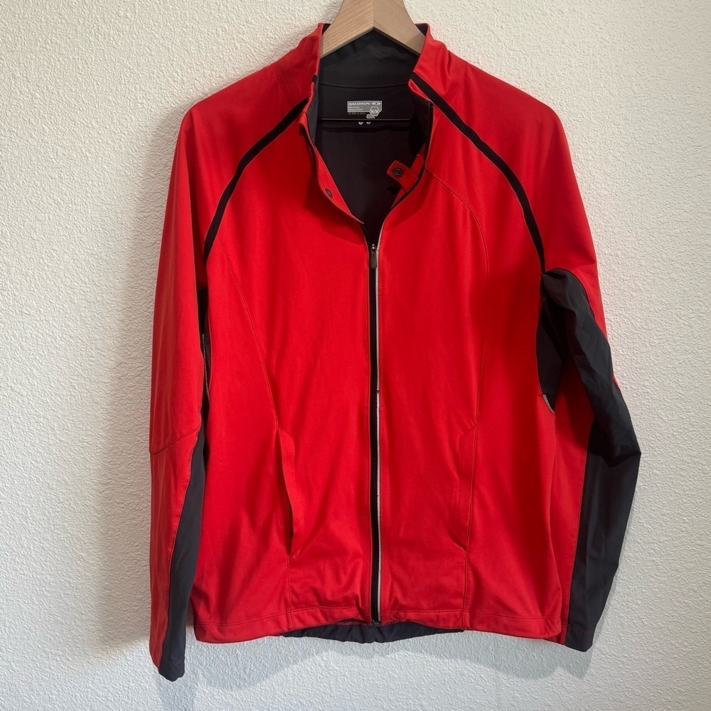 Salomon Jacket Mens Medium Red Clima Wind Full Zip Windbreaker Outdoors Hiking